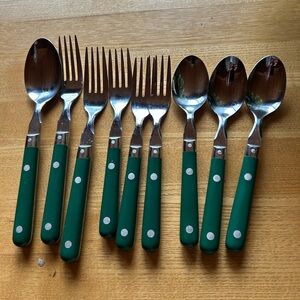 Stainless Steel Green Handled Assorted Silverware